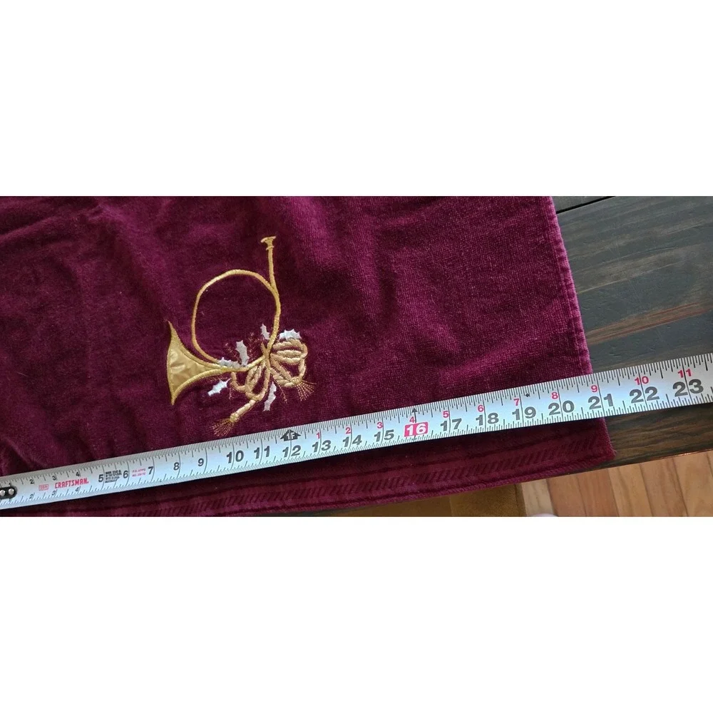 Burgundy Christmas Towel Set 4pc Gold Horn Holly Bath Hand Towels Holiday Decor